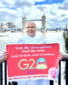 Swami Ram Govind das propagates G20 summit in London.