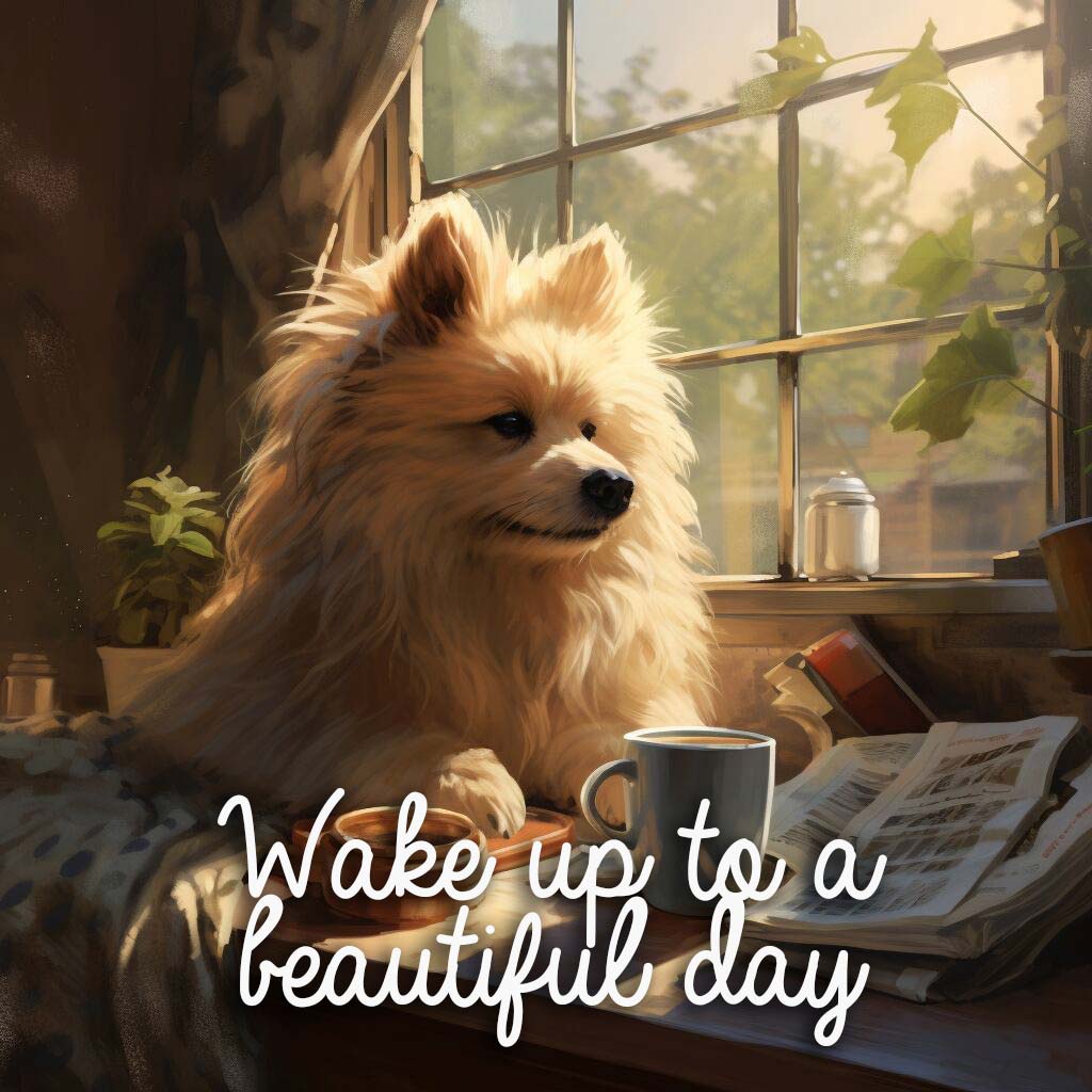 Good Morning Image - dog, coffee, sunrise