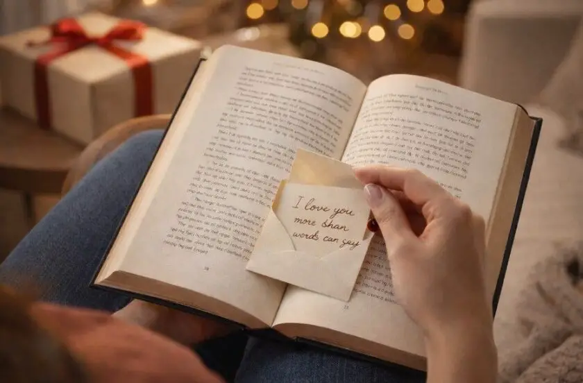 Open book with a hidden love note as a gift
