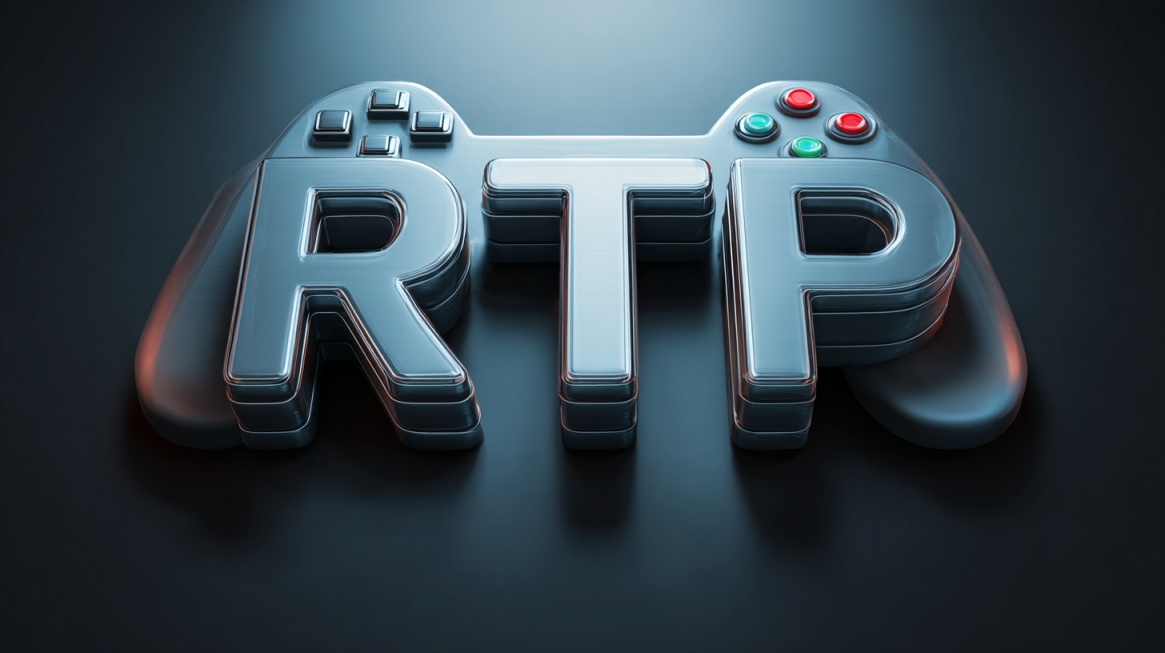 3D illustration of the letters “RTP” integrated into a game controller design, representing Return to Player percentages in gaming